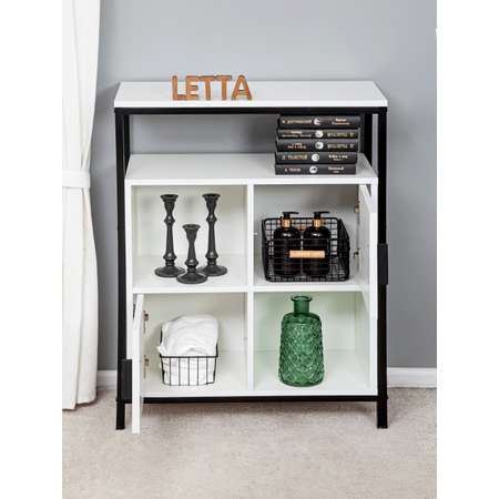 Шкаф стеллаж LETTA Frame Белое тиснение Черный металл 700х910(h)х300