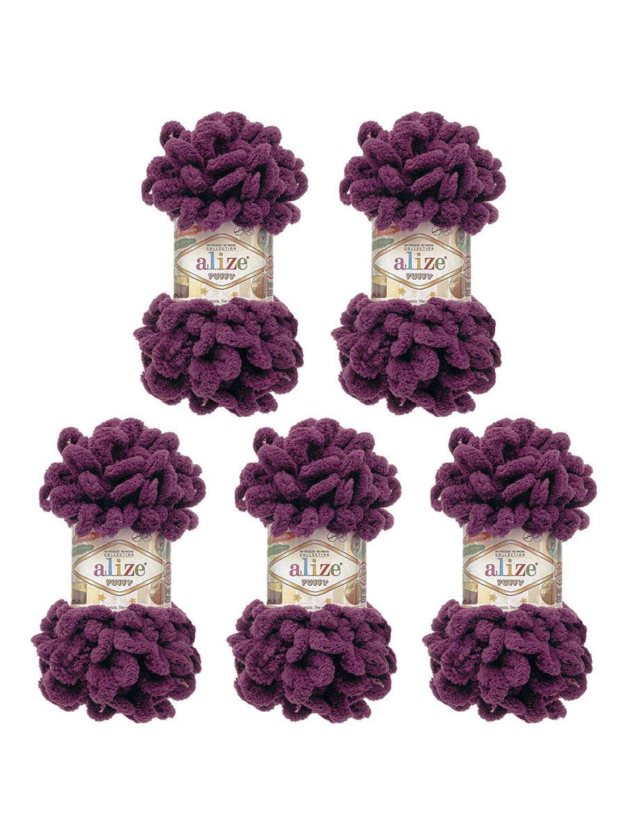 Пряжа для вязания Alize puffy 100 г 9 м микрополиэстер фантазийная плюшевая 111 сливовый 5 мотков - фото 7