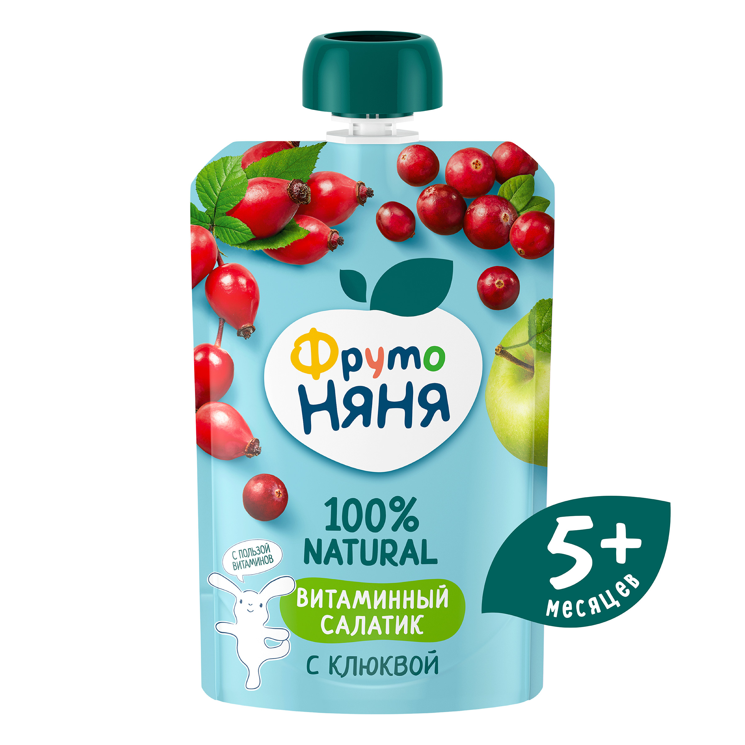 Пюре ФрутоНяня витаминный салатик из яблок шиповника и клюквы с 5 мес 90 г - фото 1