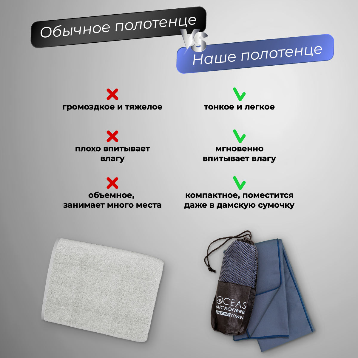 Набор спортивных полотенец OCEAS из микрофибры для фитнеса цвет синий 2 шт - фото 6