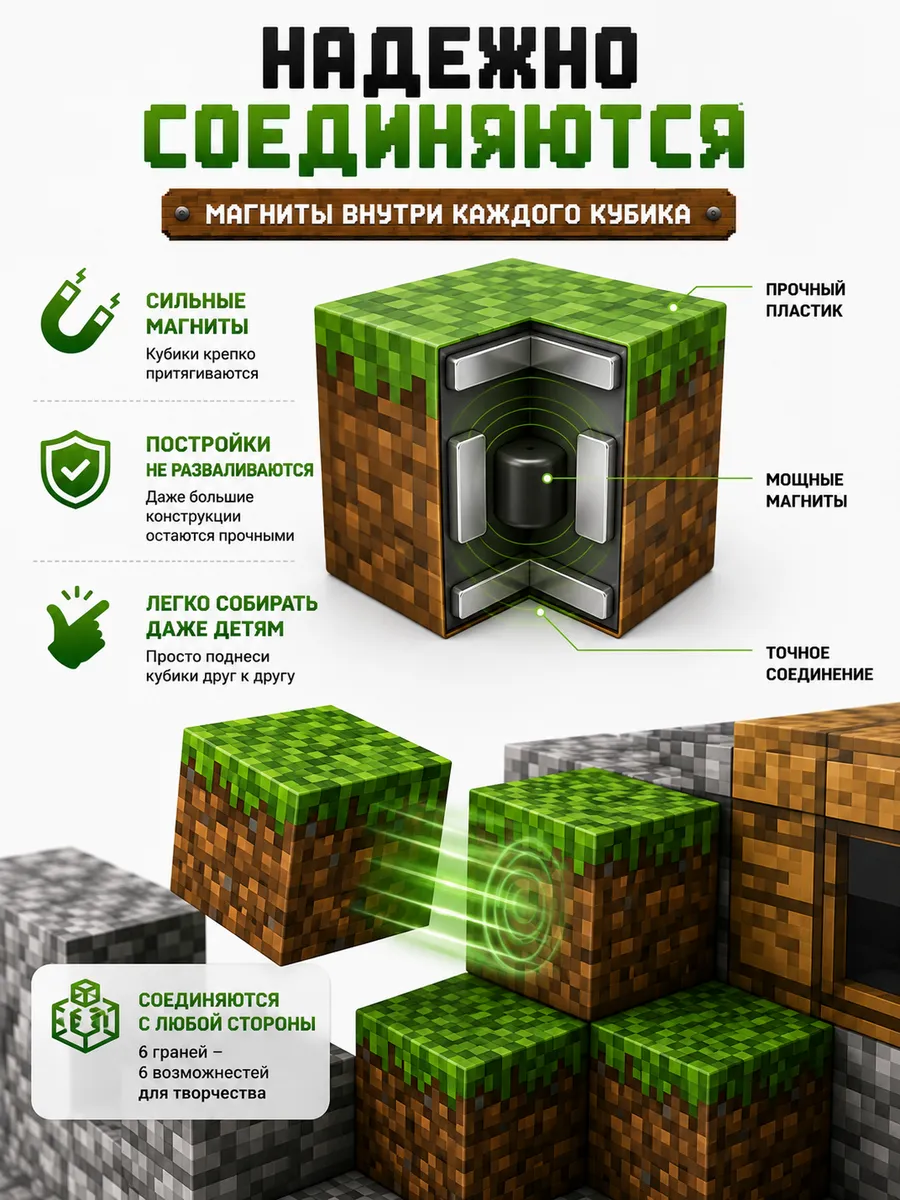 Конструктор MiniMinds Minecraft магнитный 300 дет. - фото 5