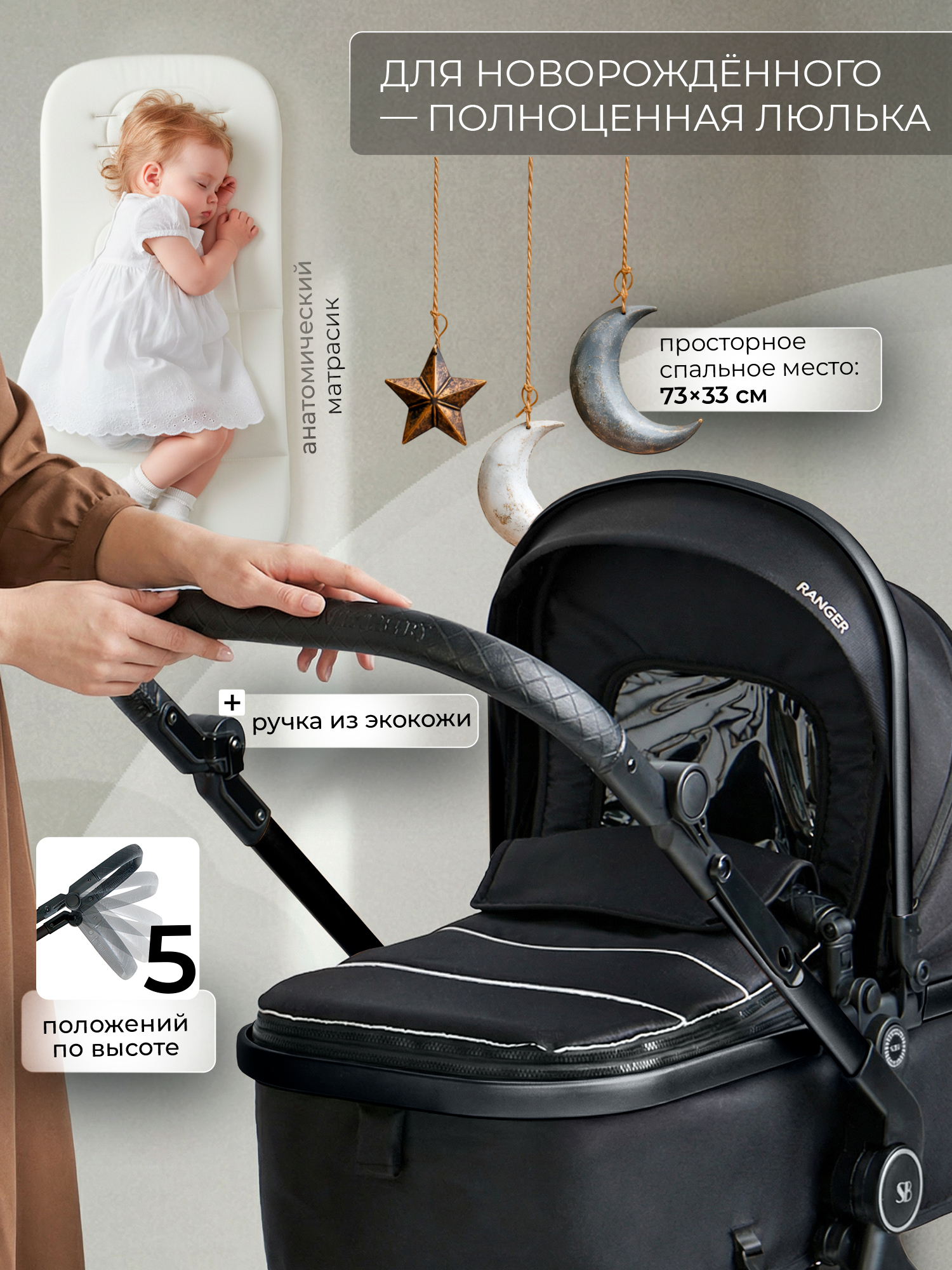 Коляска трансформер Sweet Baby Ranger Neo Black Glossy черный - фото 4