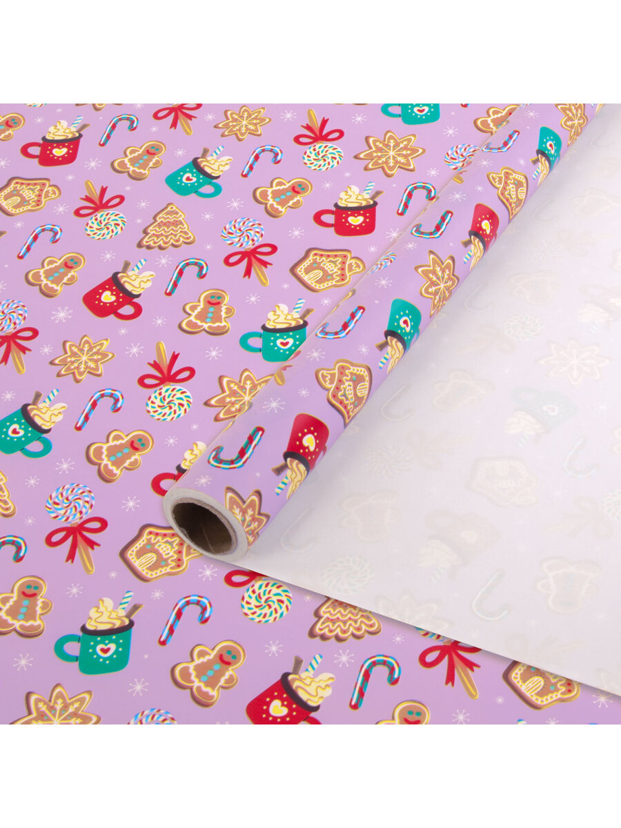 Упаковочная бумага Золотая сказка для новогодних подарков в рулоне 70 см х 10 м Сладости - фото 5