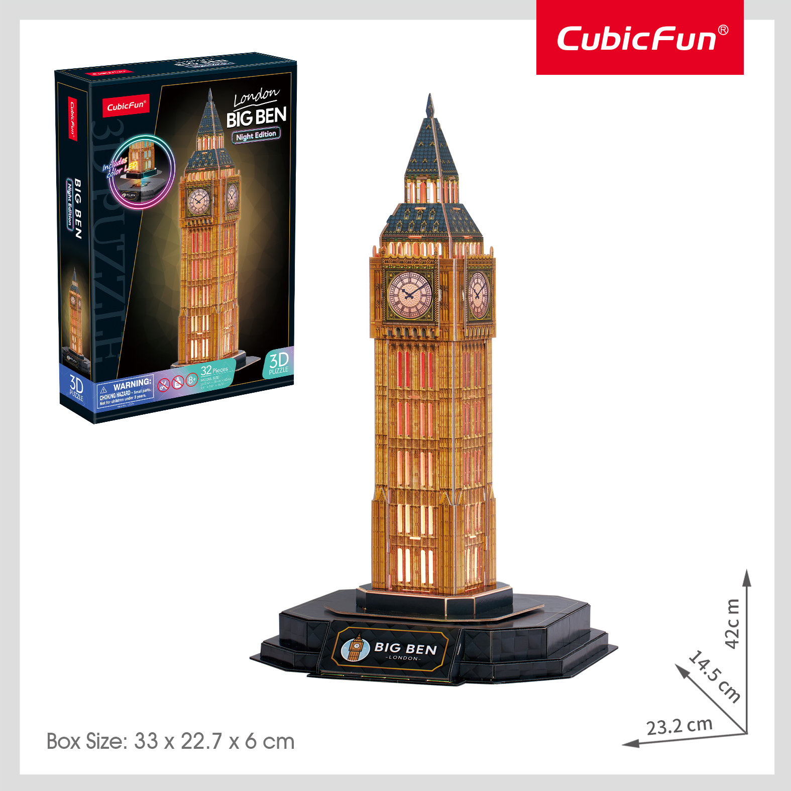 Пазл CubicFun Биг-Бен 32 детали LED 3D - фото 1