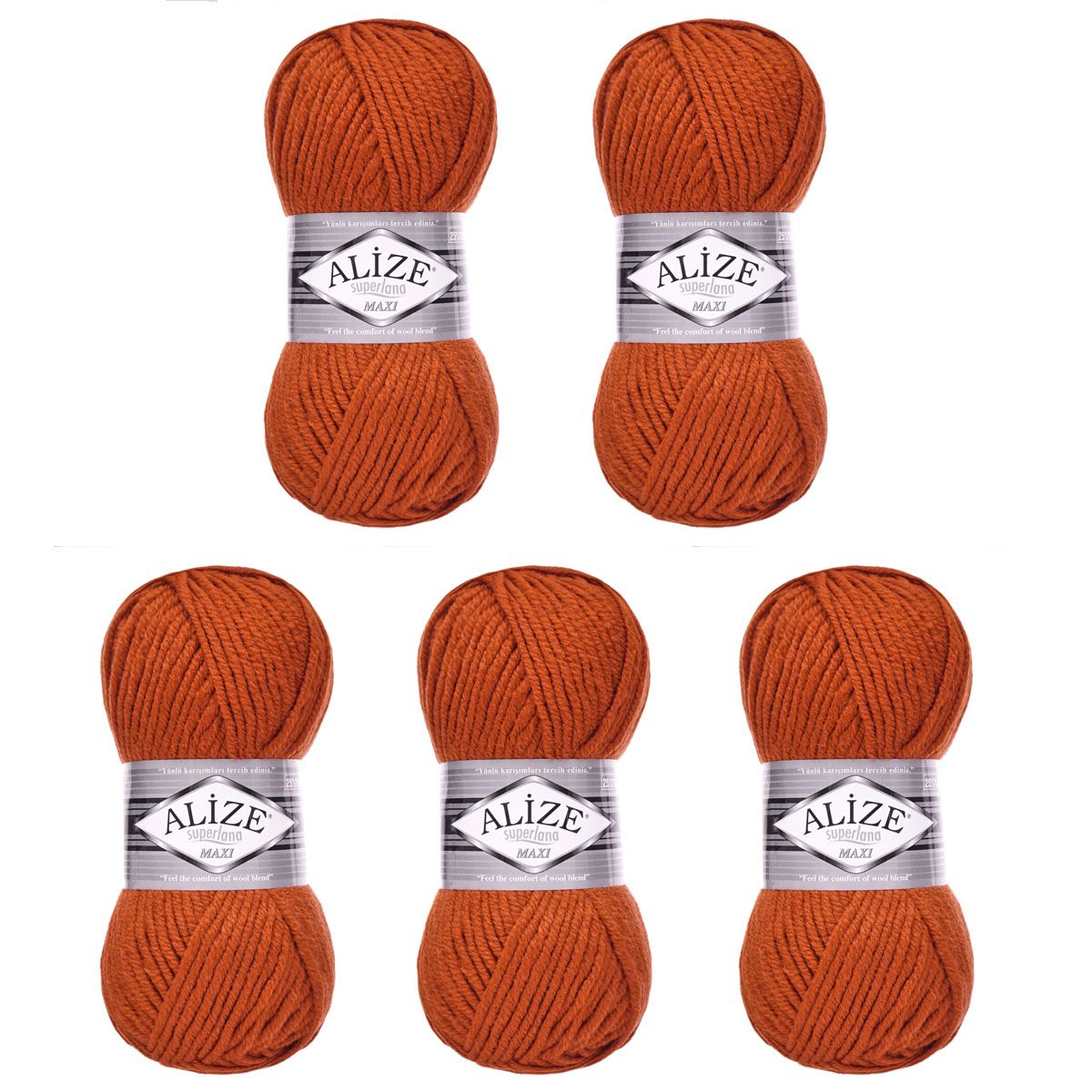 Пряжа Alize полушерстяная мягкая теплая Superlana maxi 100 гр 100 м 5 мотков 36 терракот - фото 8
