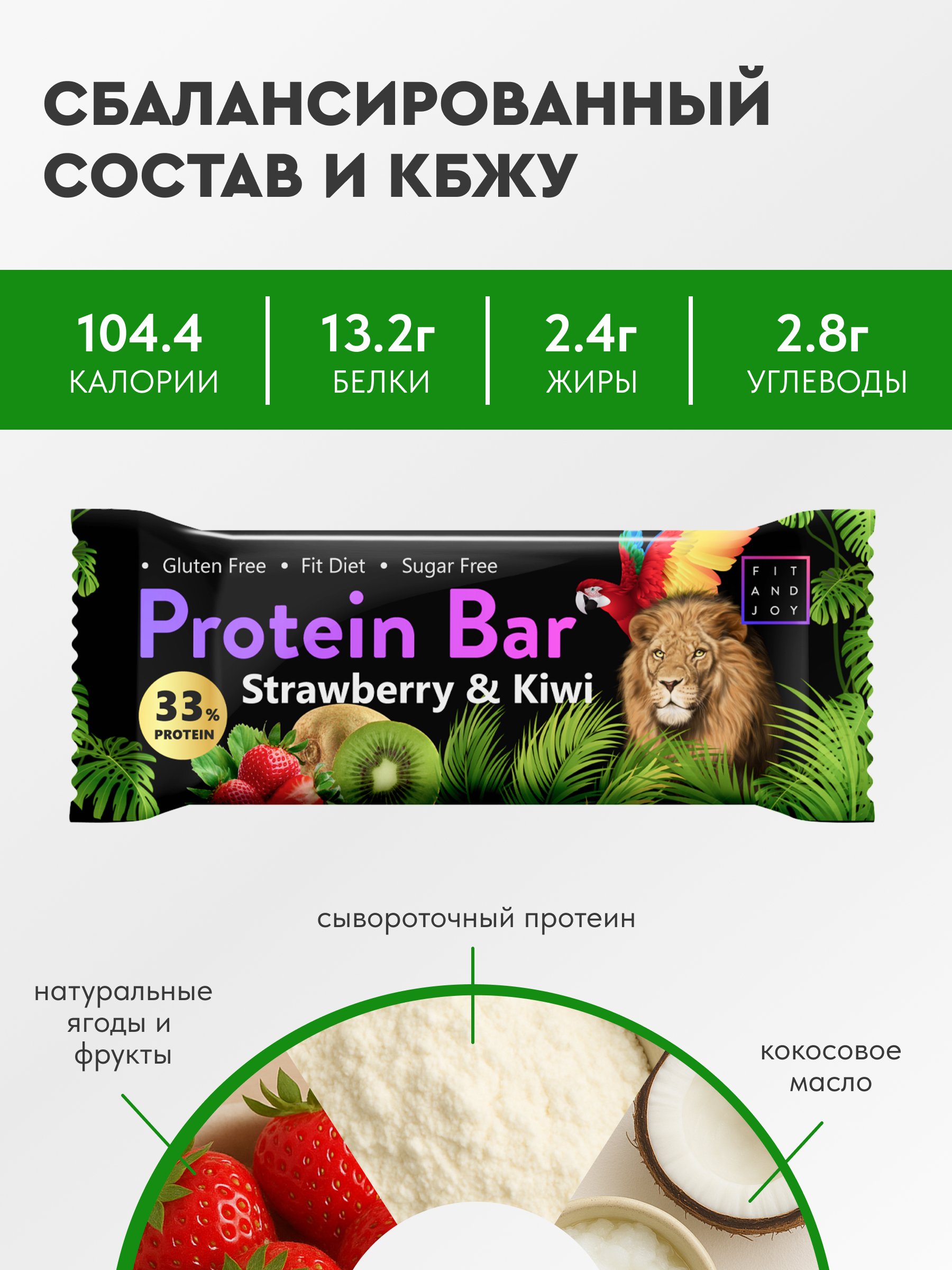 Протеиновый батончик FIT AND JOY со вкусом клубника-киви набор 16 шт - фото 4