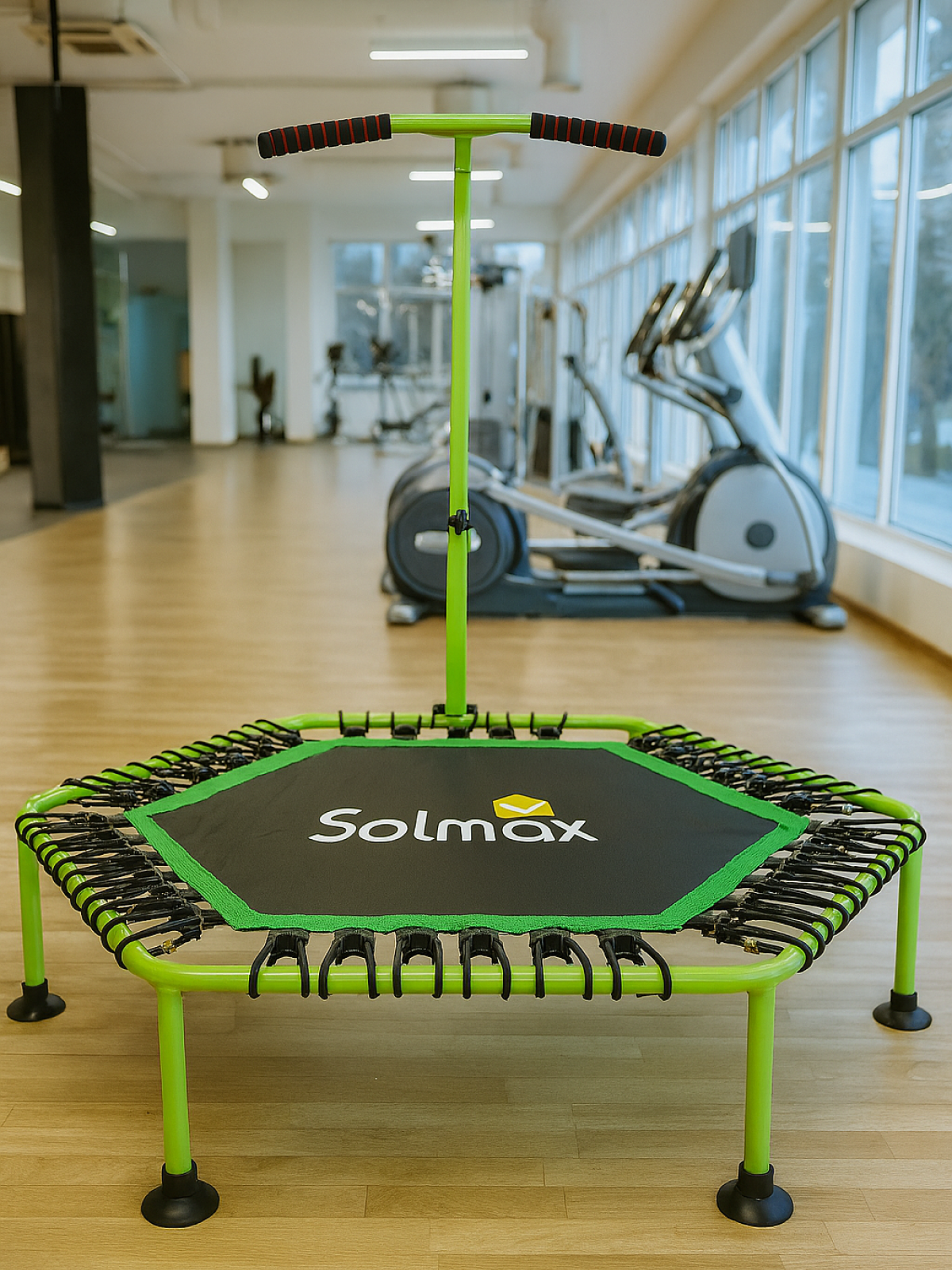 Каркасный фитнес батут Solmax с держателем ручкой 100 см для детей и взрослых черный зеленый - фото 12