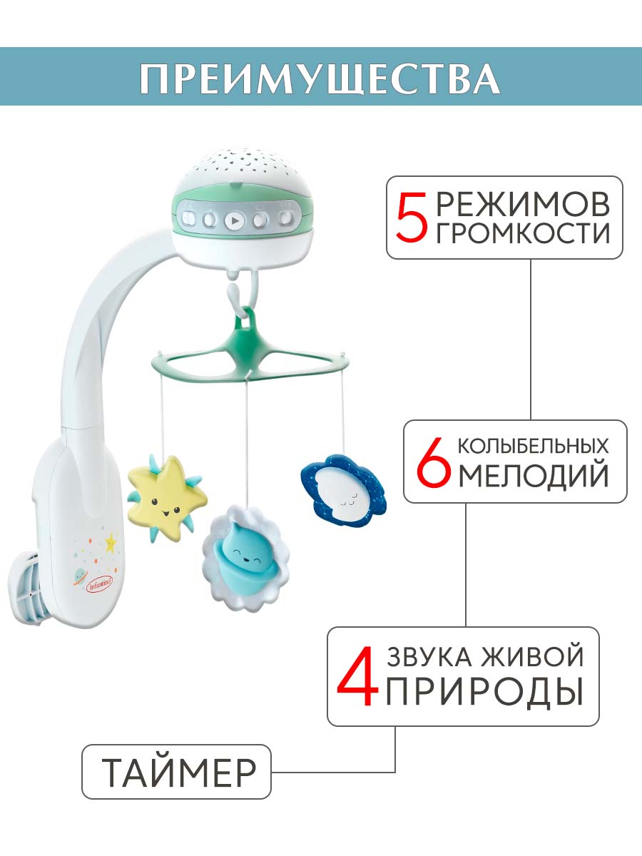 Мобиль INFANTINO 3 в 1 Музыкальный зеленый - фото 2