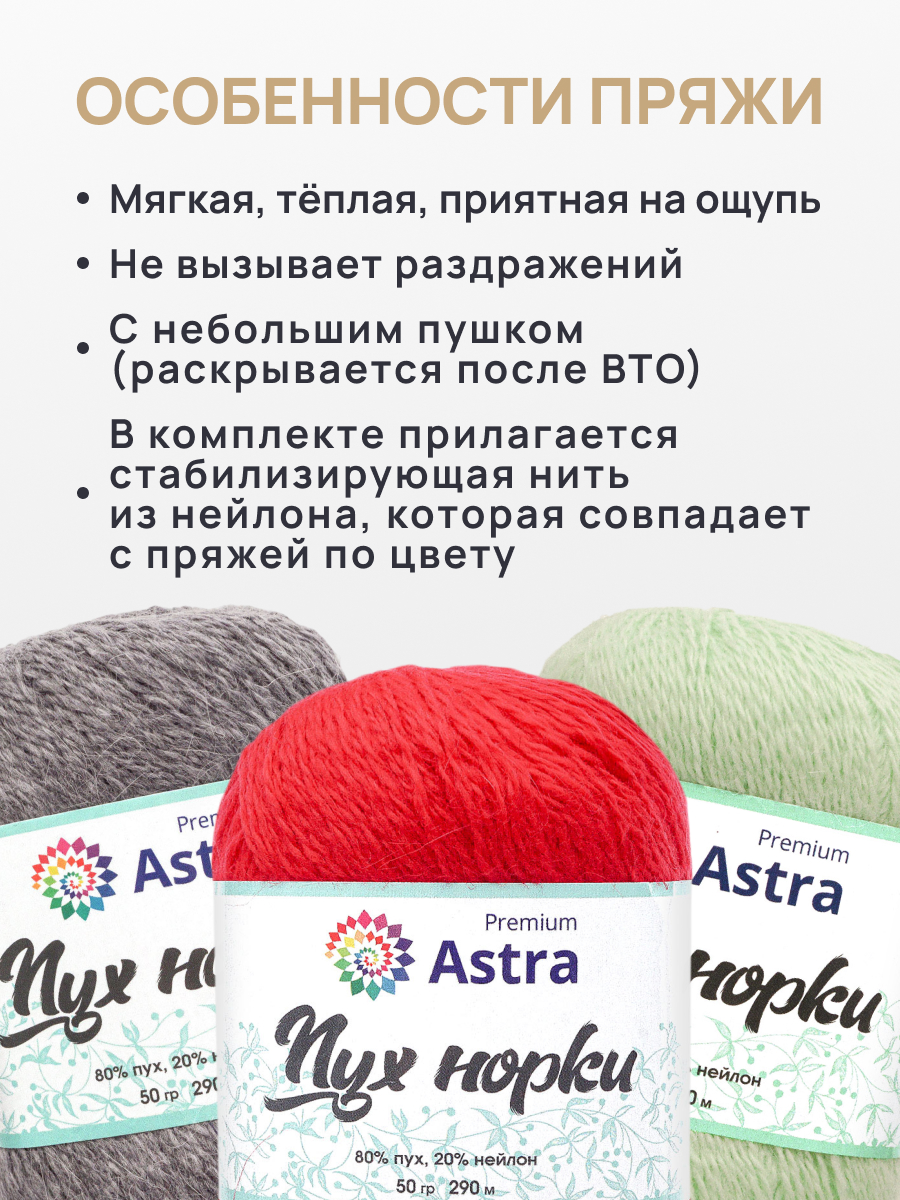 Пряжа Astra Premium Пух норки Mink yarn воздушная с ворсом 50 г 290 м 010 ярко-красный 1 моток - фото 2