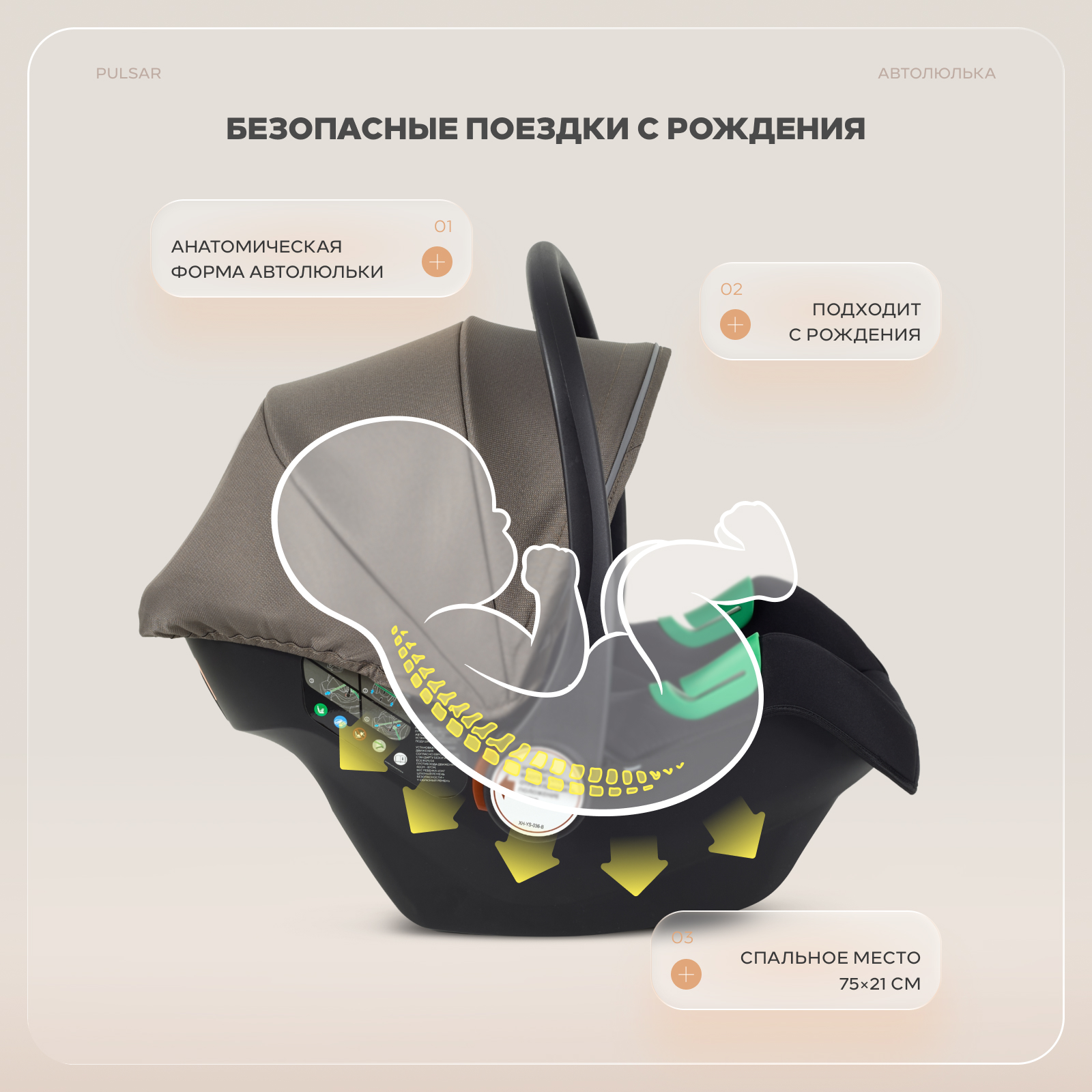 Коляска 3в1 Rant Basic Pulsar plus 3 в 1 бежевый - фото 14