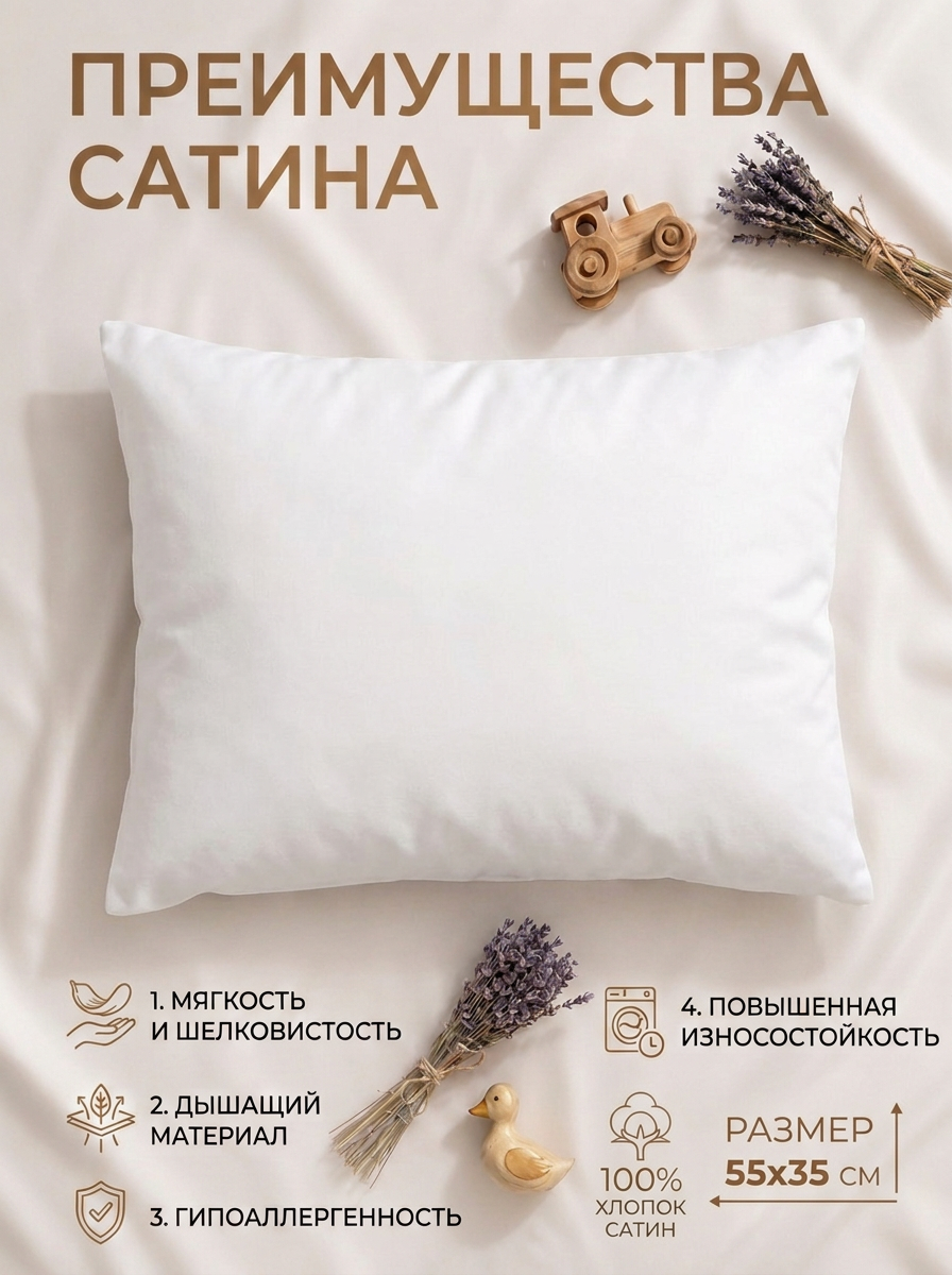Наволочка Мягкий Кролик Белый однотон 40 x 60 см - фото 2