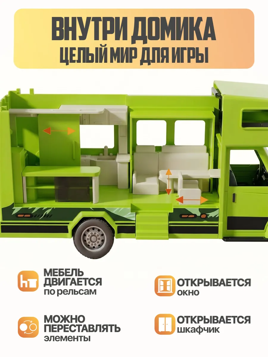Автомобиль Libom Зеленый 1:32 автодом_зеленый_BT0320B - фото 4