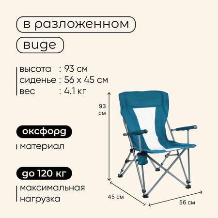 Кресло Maclay туристическое с подстаканником р. 64 х 42 х 93 см цвет циан