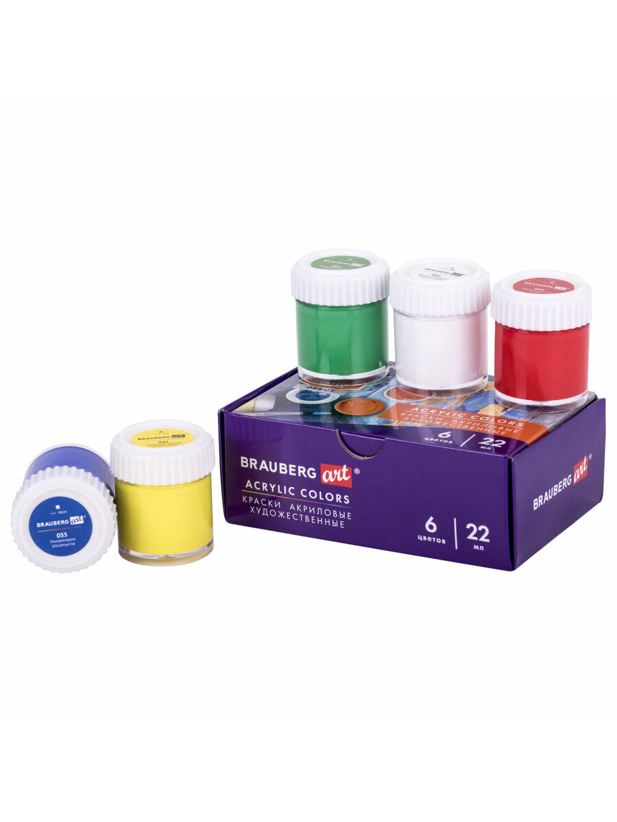 Краски акриловые Brauberg 6 цв. - фото 10