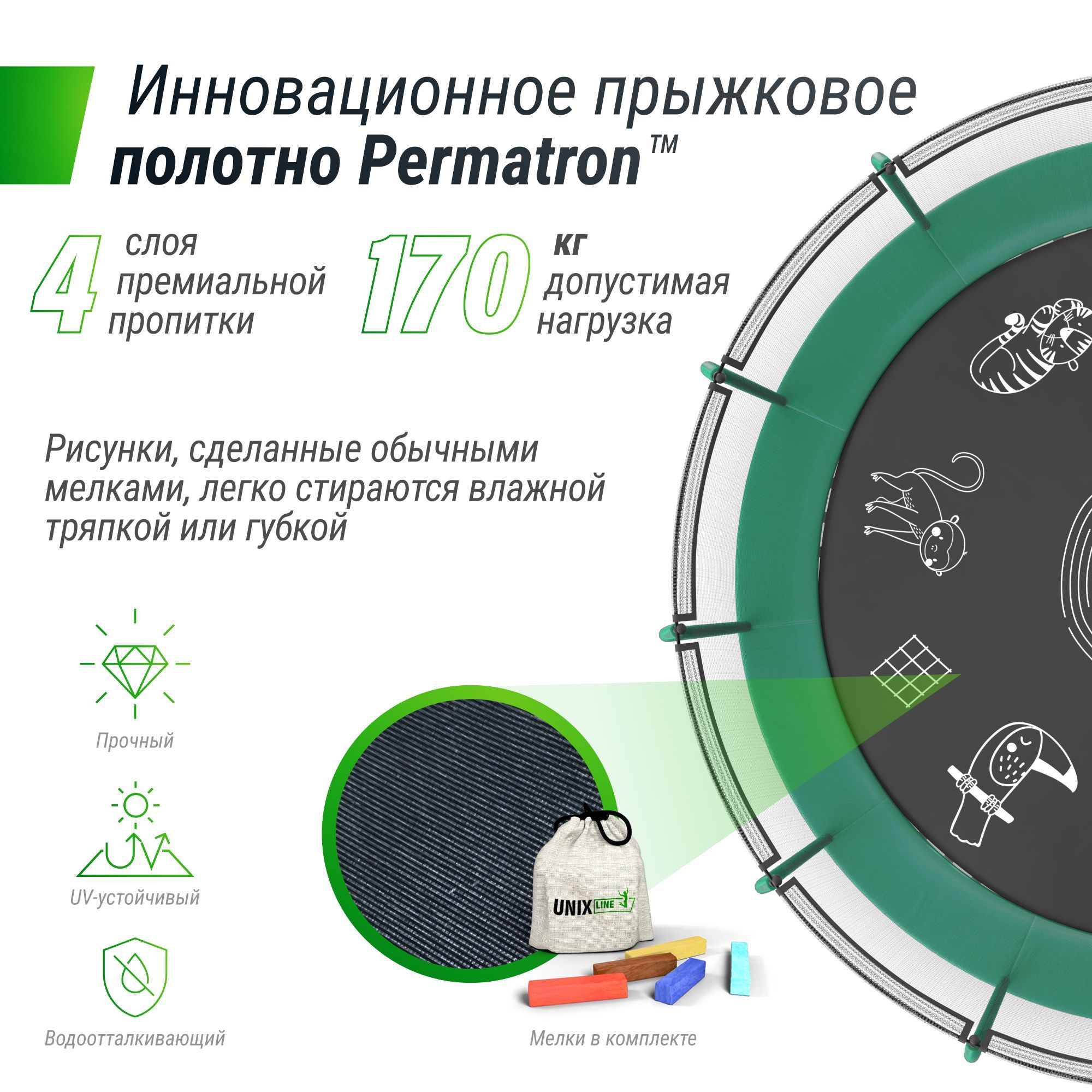 Батут каркасный Supreme Game UNIX line 16 ft Green общий диаметр 488 см до 170 кг диаметр прыжковой зоны 430 см - фото 7