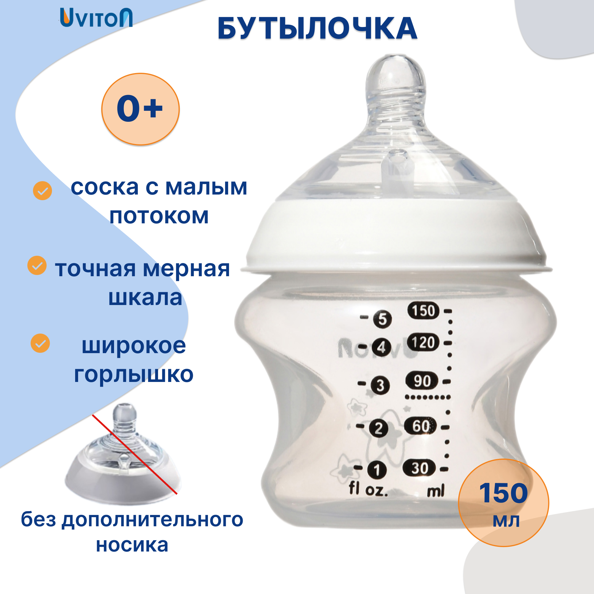 Бутылочка Uviton Natural 150 мл 1 шт. в ассортименте - фото 1