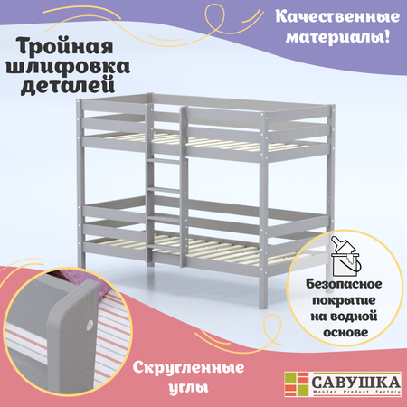 Кровать двухъярусная Савушка деревянная 90х180 для детей