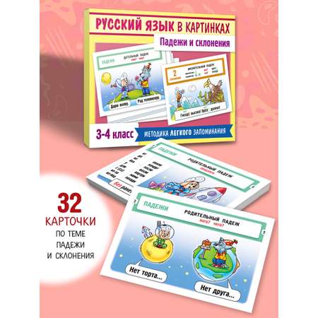 Русский язык в картинках. Падежи и склонения - 32 карточки