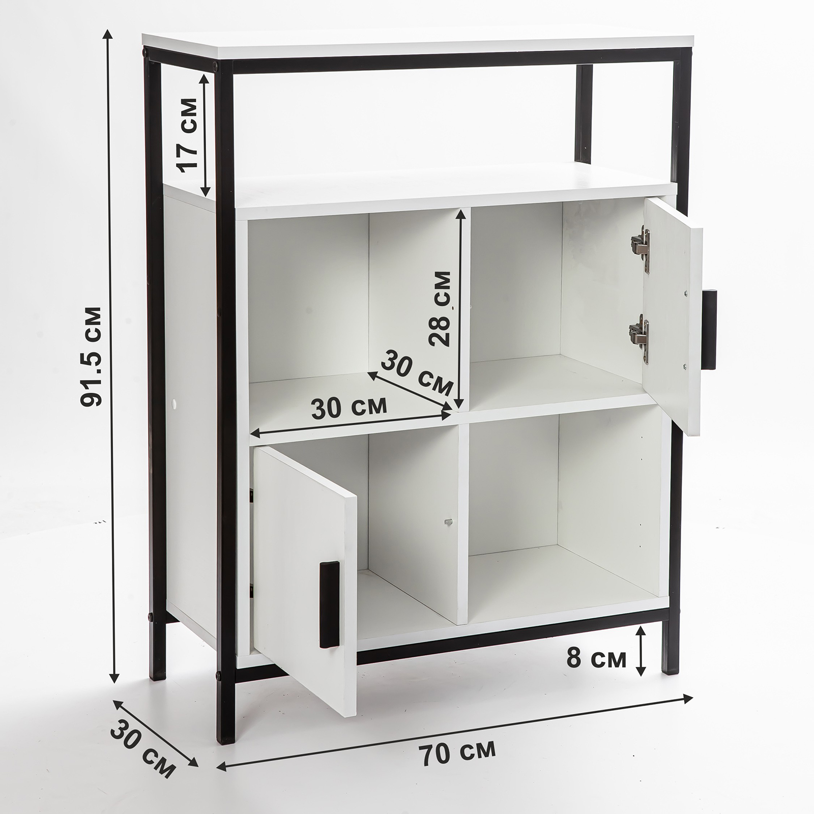 Шкаф стеллаж LETTA Frame Белое тиснение Черный металл 700х910(h)х300 - фото 6