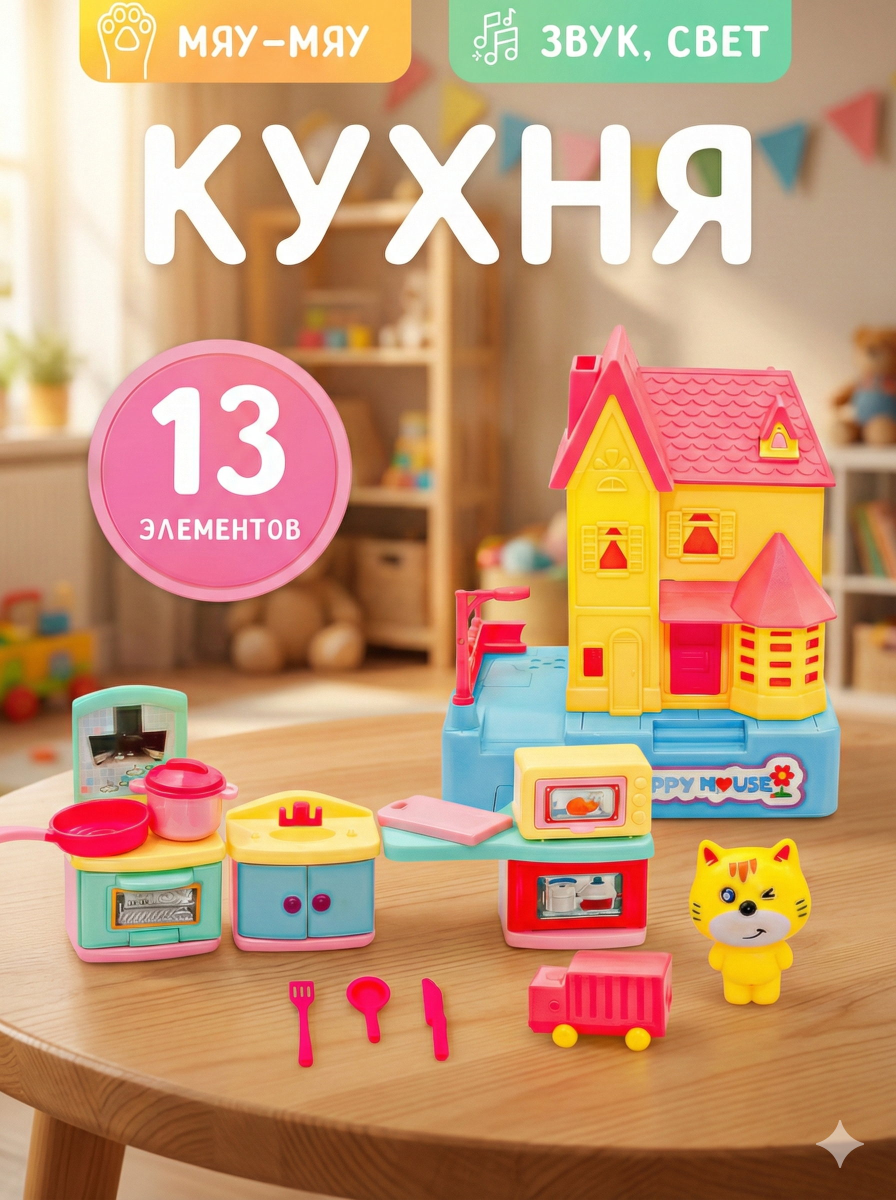 Игровой набор SHARKTOYS Домик с кухней для котят - фото 1
