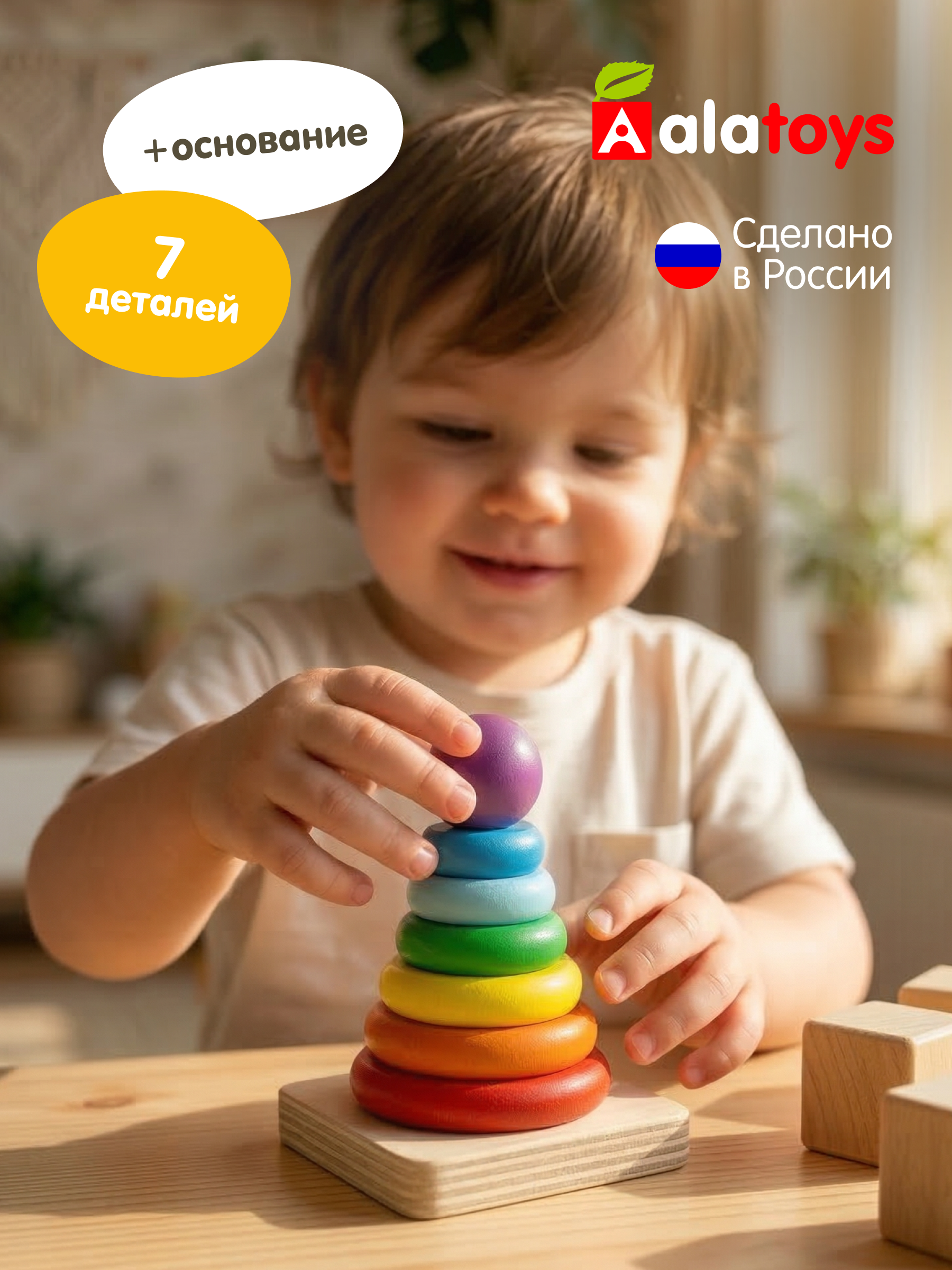 Изображение товара Пирамидка детская деревянная Сортер Монтессори Alatoys для малышей