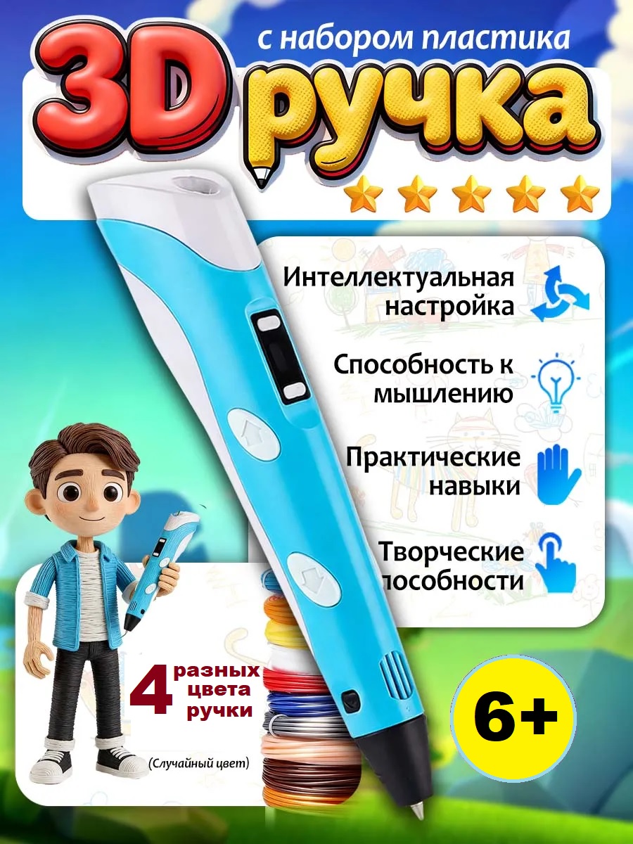 3D ручка ТОТОША с набором пластика и трафарета в ассортименте - фото 1