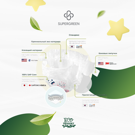 Подгузники SUPERGREEN Premium L 44 шт.