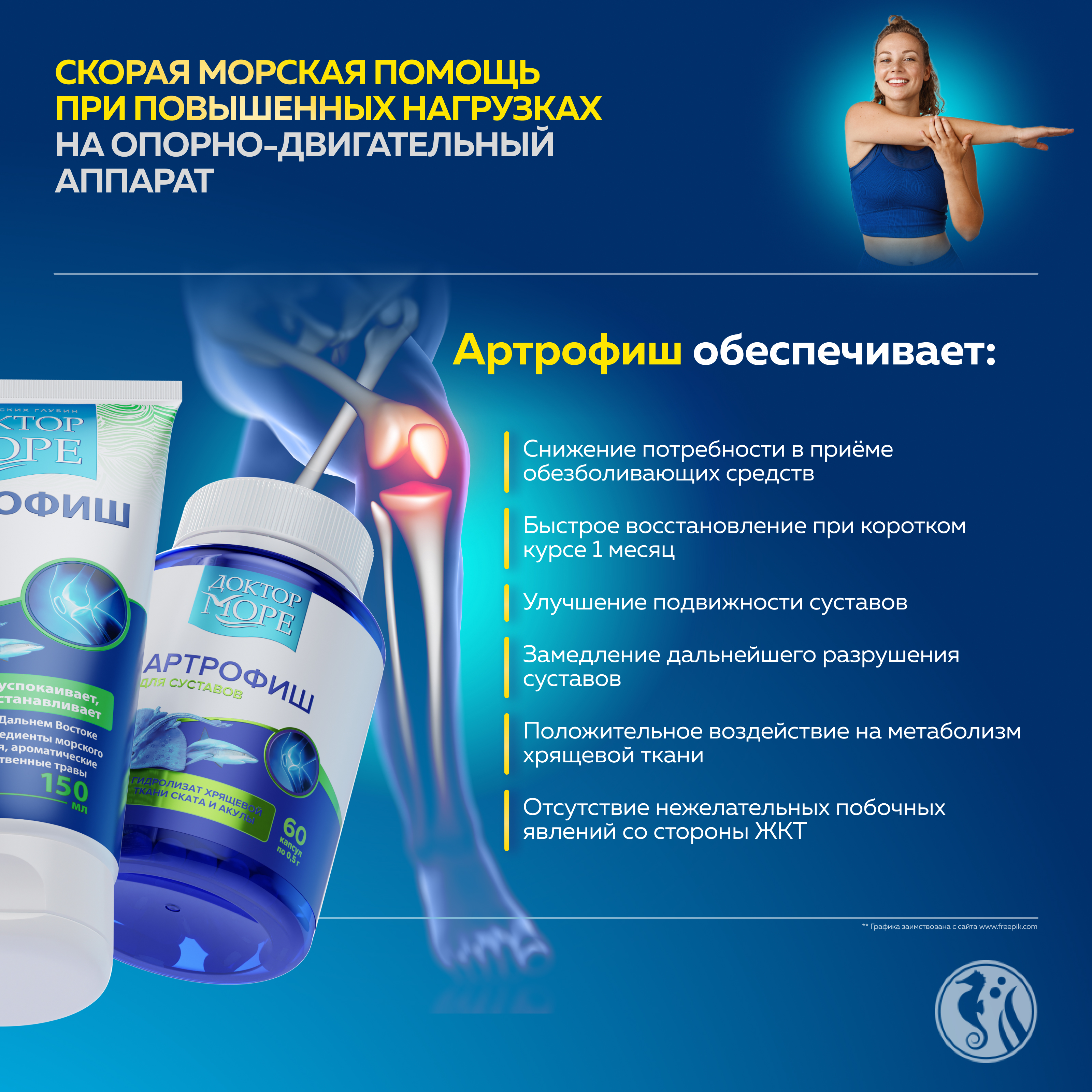 Морской хондропротектор витамины Доктор Море для суставов и связок 120 капсул + 150 мл - фото 3