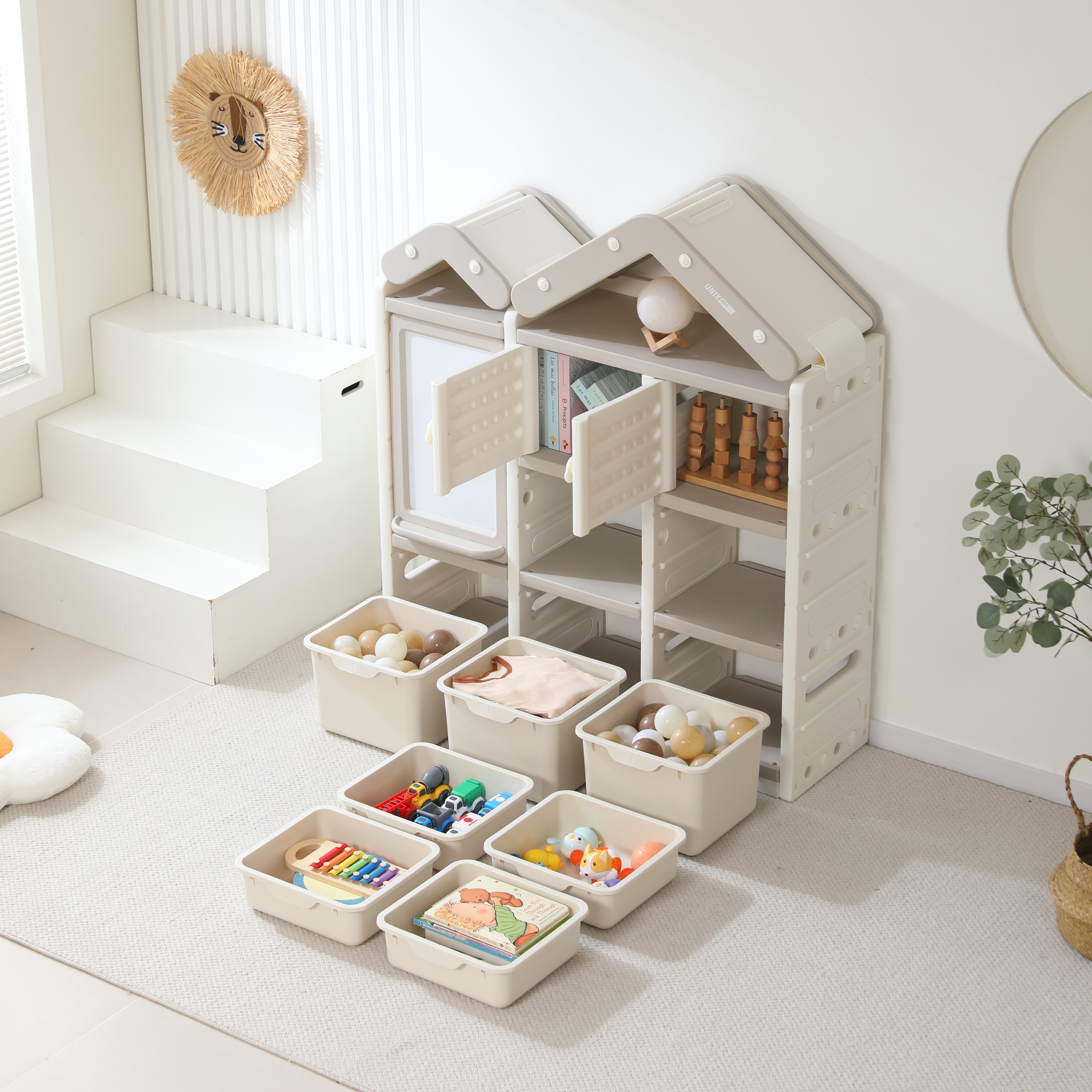 Стеллаж для игрушек UNIX Kids House 9 ящиков Grey - фото 14