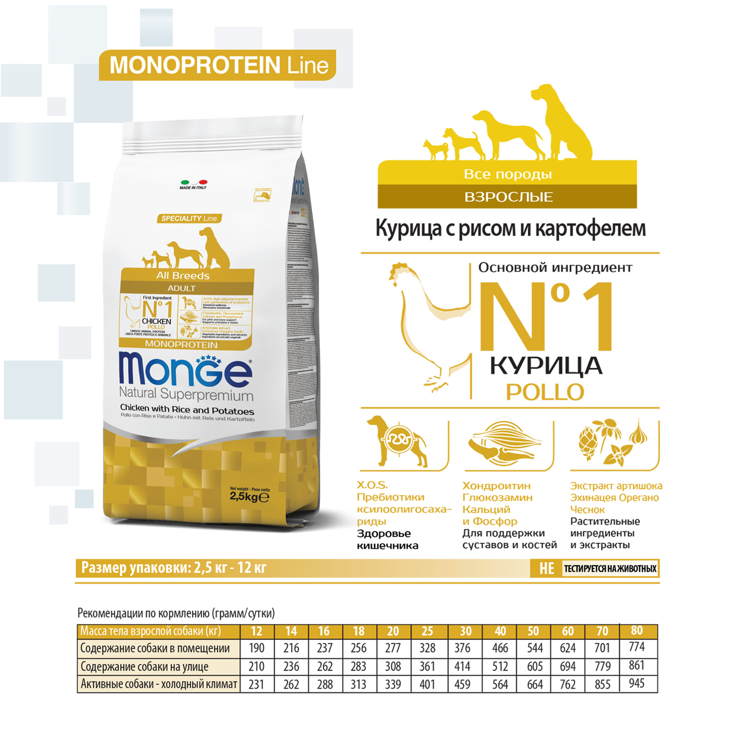 Корм для собак MONGE Dog Monoprotein всех пород курица с рисом и картофелем сухой 2.5кг - фото 4