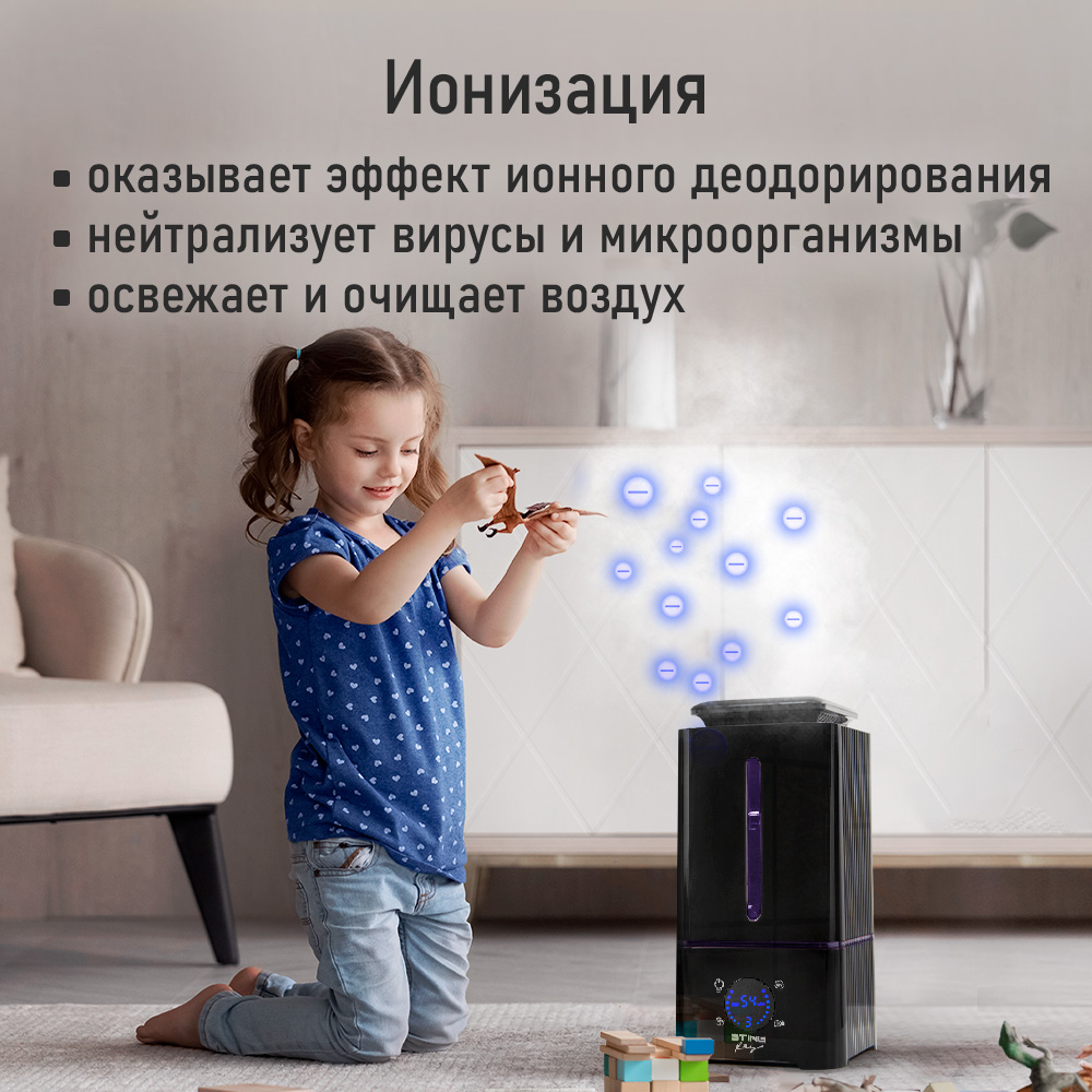 Увлажнитель воздуха ультразвуковой STINGRAY ST-HF504B черный/фиолетовый верхний залив антивирусная УФ - лампа ионизация - фото 4