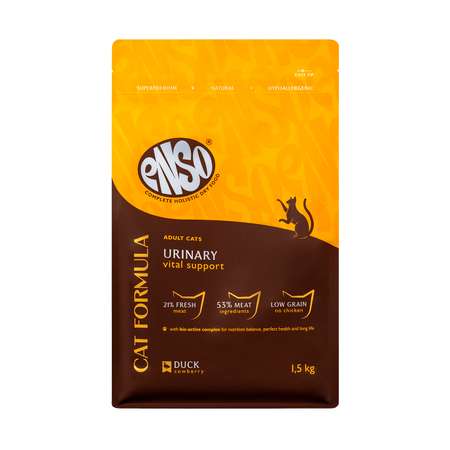 Корм сухой полнорационный для кошек ENSO Cat formula Urinary для профилактики мочекаменной болезни со свежей уткой 1.5кг