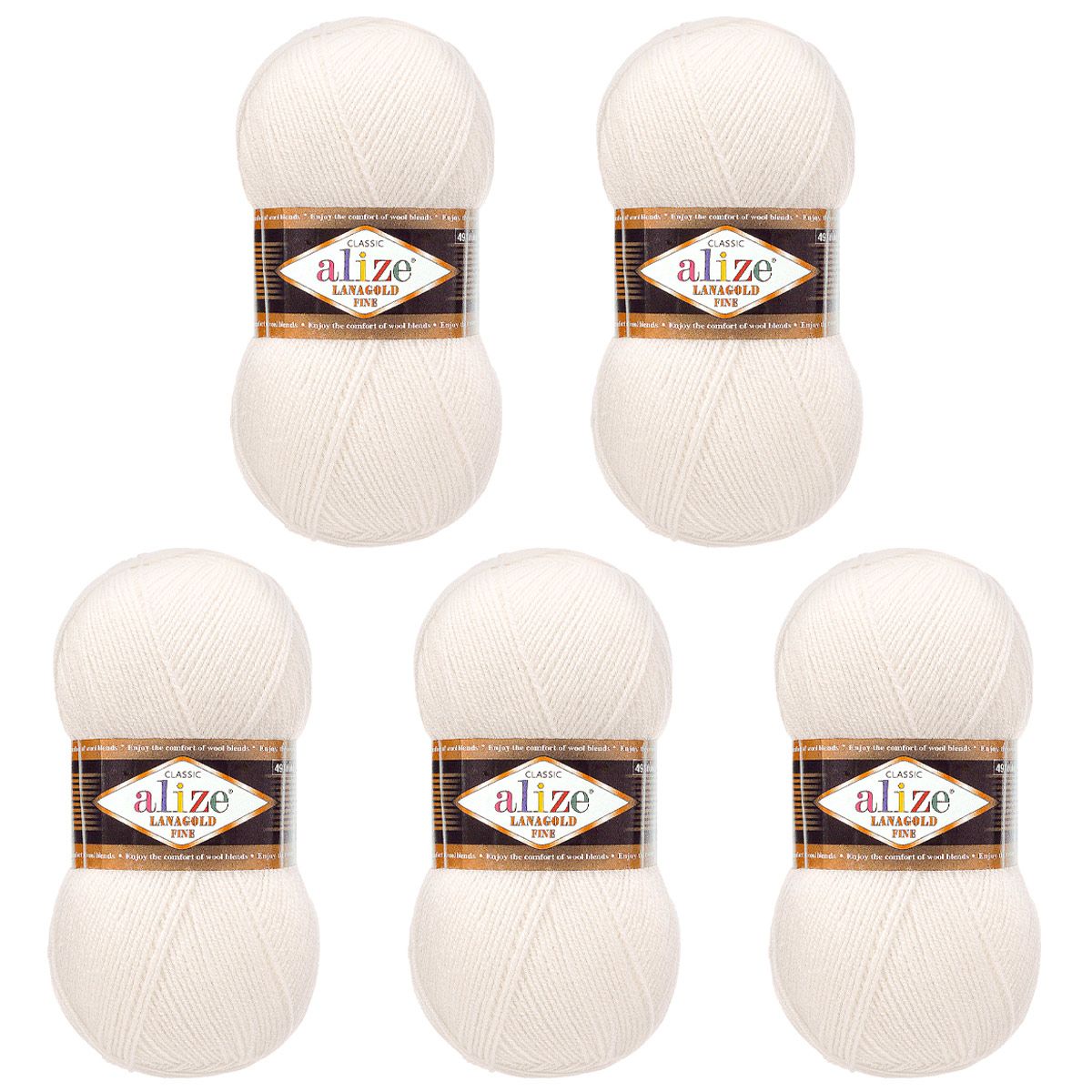 Пряжа Alize полушерстяная мягкая тонкая теплая Lanagold fine 100 гр 390 м 5 мотков 55 белый - фото 6