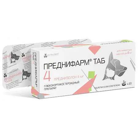 Таблетки для собак и кошек Nita-Farm Преднифарм гормональные 4мг 20таблеток