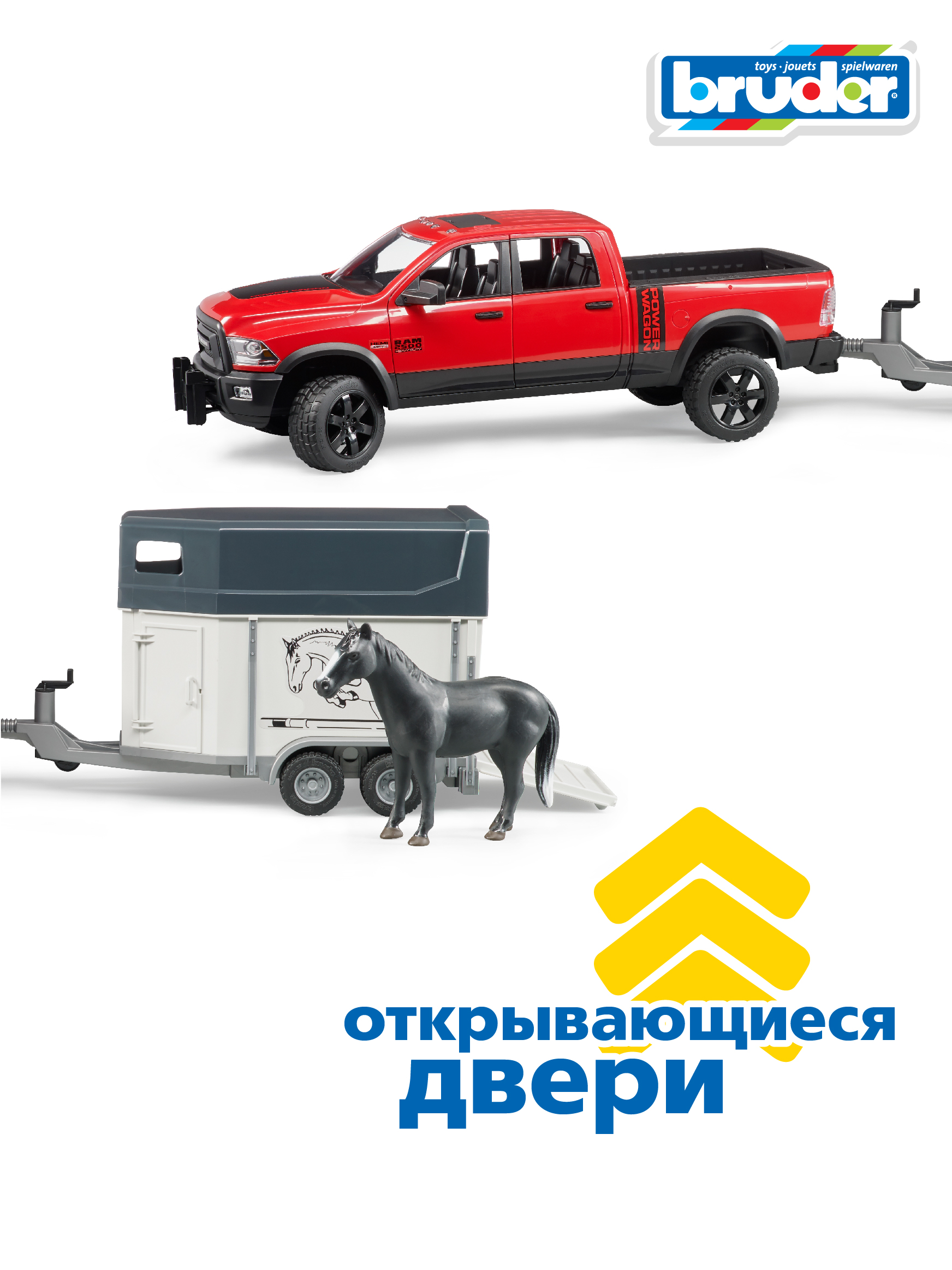Пикап Bruder RAM 2500 c коневозкой + лошадь 02-501 - фото 3
