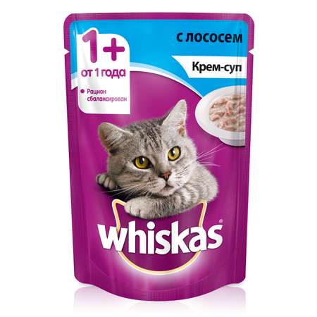 Корм влажный для кошек Whiskas 85г крем-суп с лососем пауч