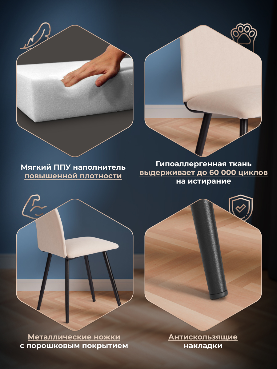 Стул TETCHAIR La Rousse велюр, бежевый 2 шт. - фото 3