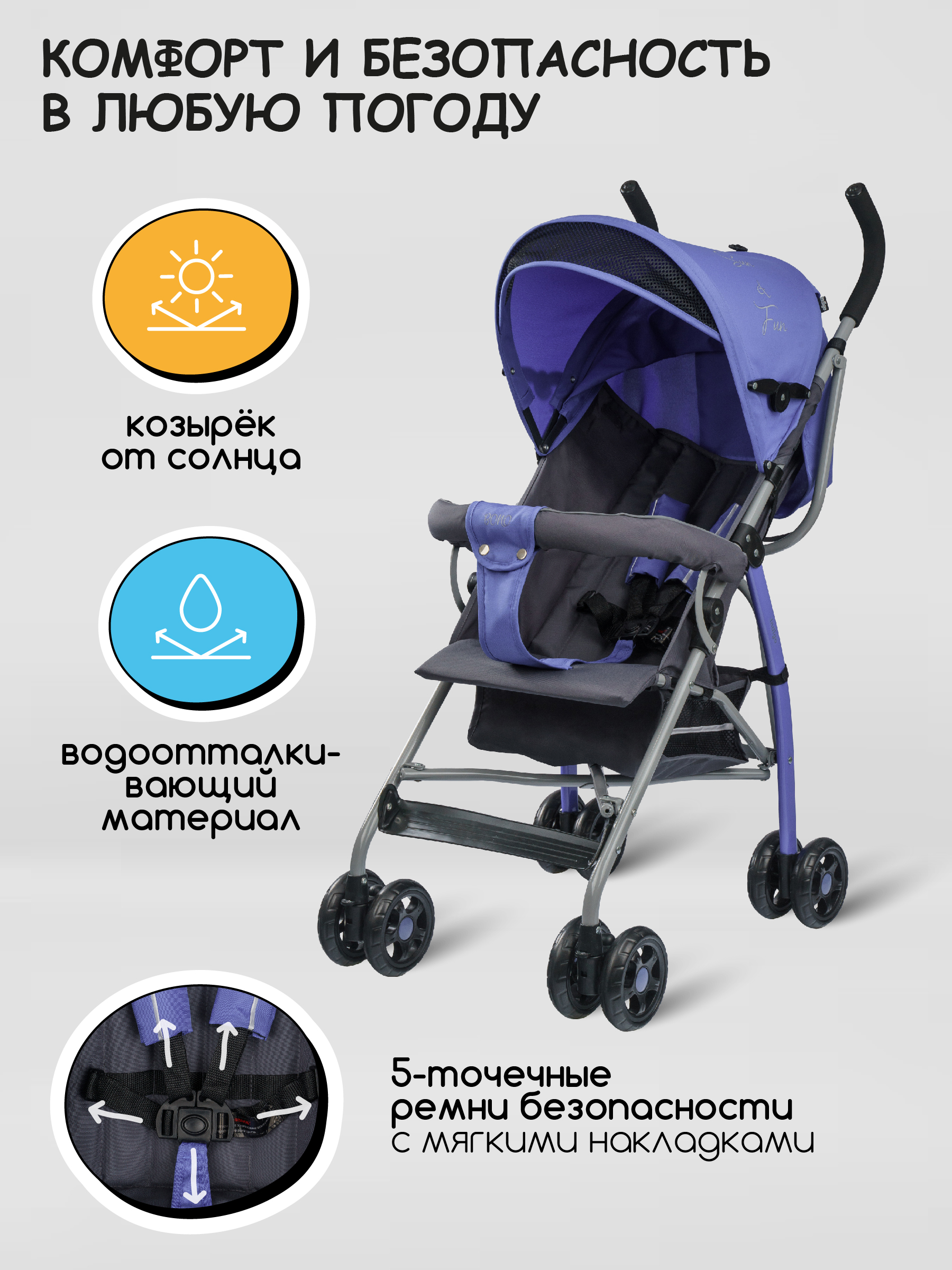Коляска прогулочная Indigo Bono синий - фото 3