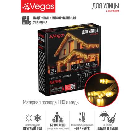 Электрогирлянда-конструктор Vegas 24V Бахрома 72 теплых LED ламп 18 нитей прозрачный провод
