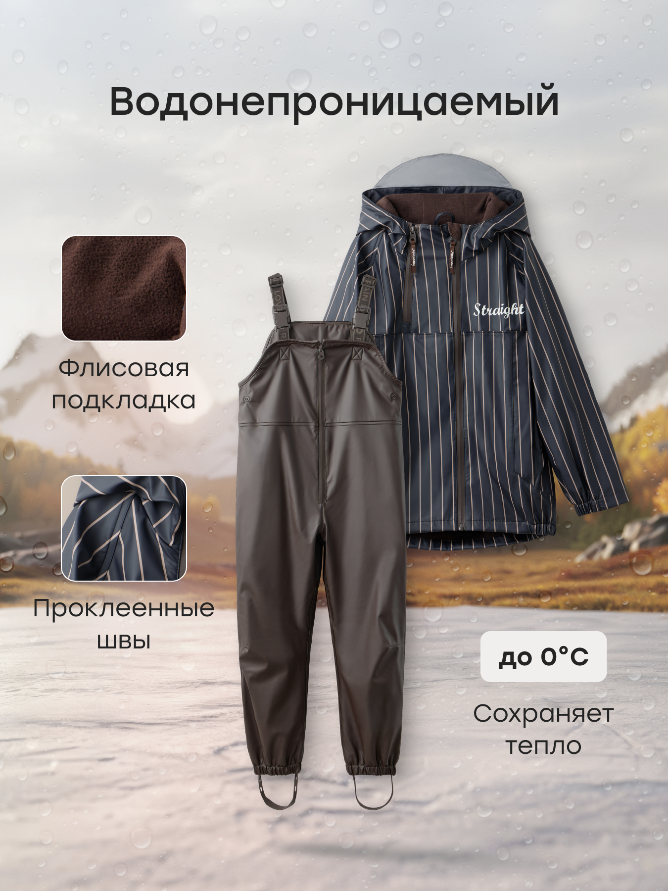 Куртка и полукомбинезон Happy Baby 88500-1_коричнево-синий (полоска) - фото 2