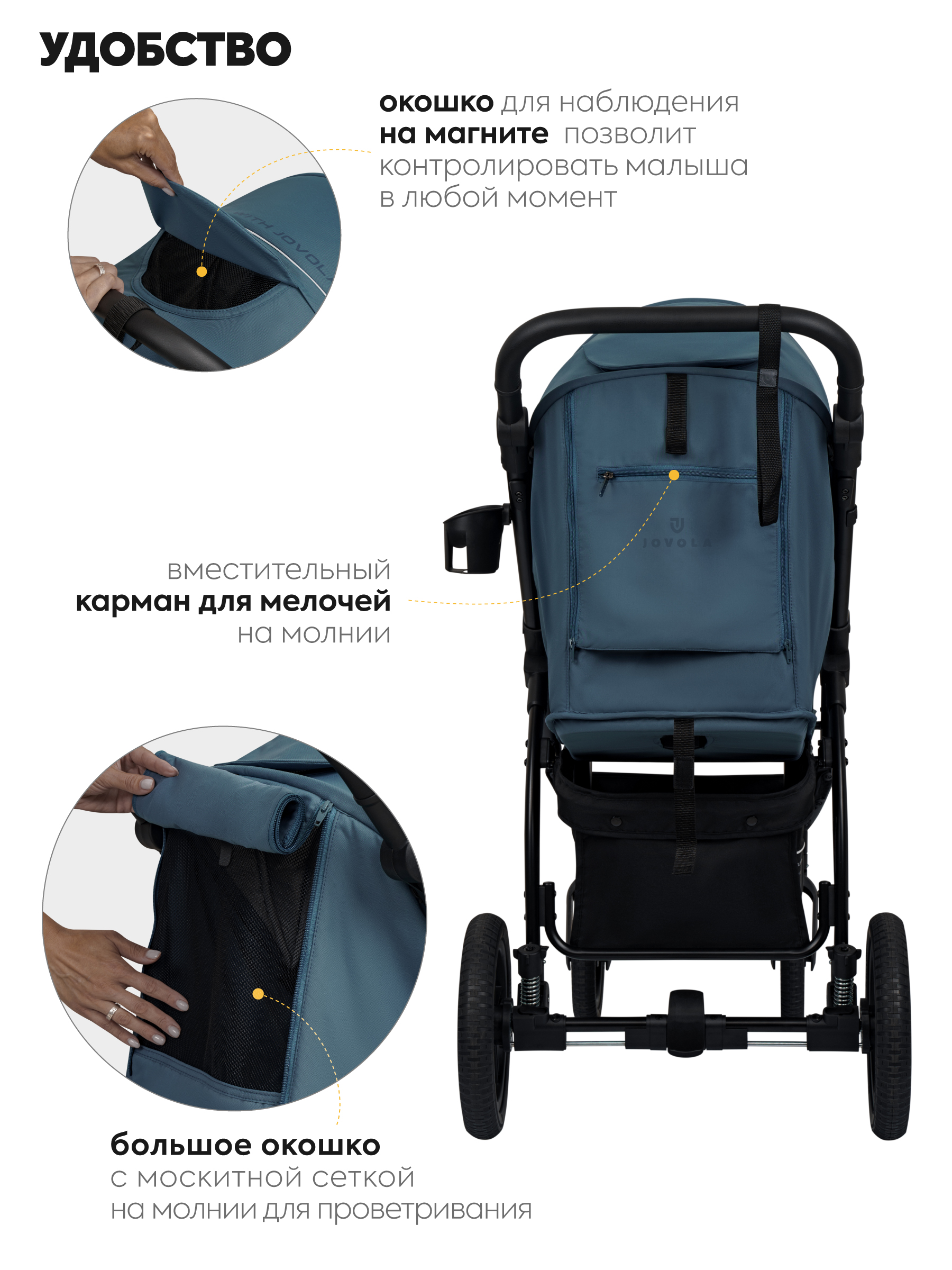 Коляска прогулочная JOVOLA Selena SL, всесезонная синий - фото 10