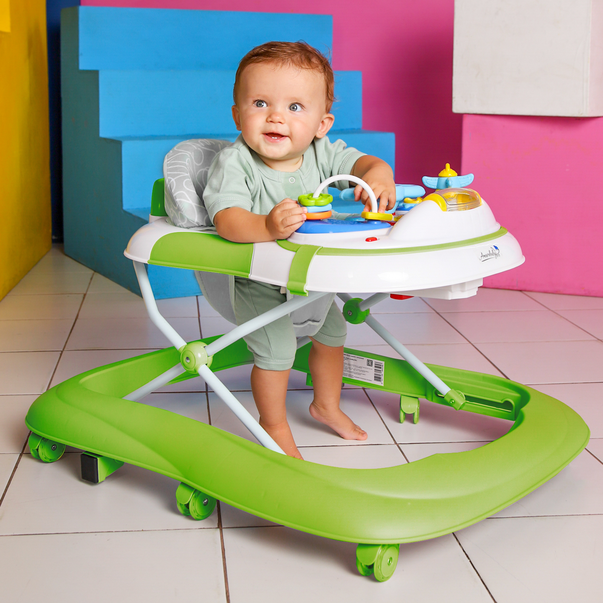 Ходунки Amarobaby Strolling Baby с электронной игровой панелью Зеленый - фото 8