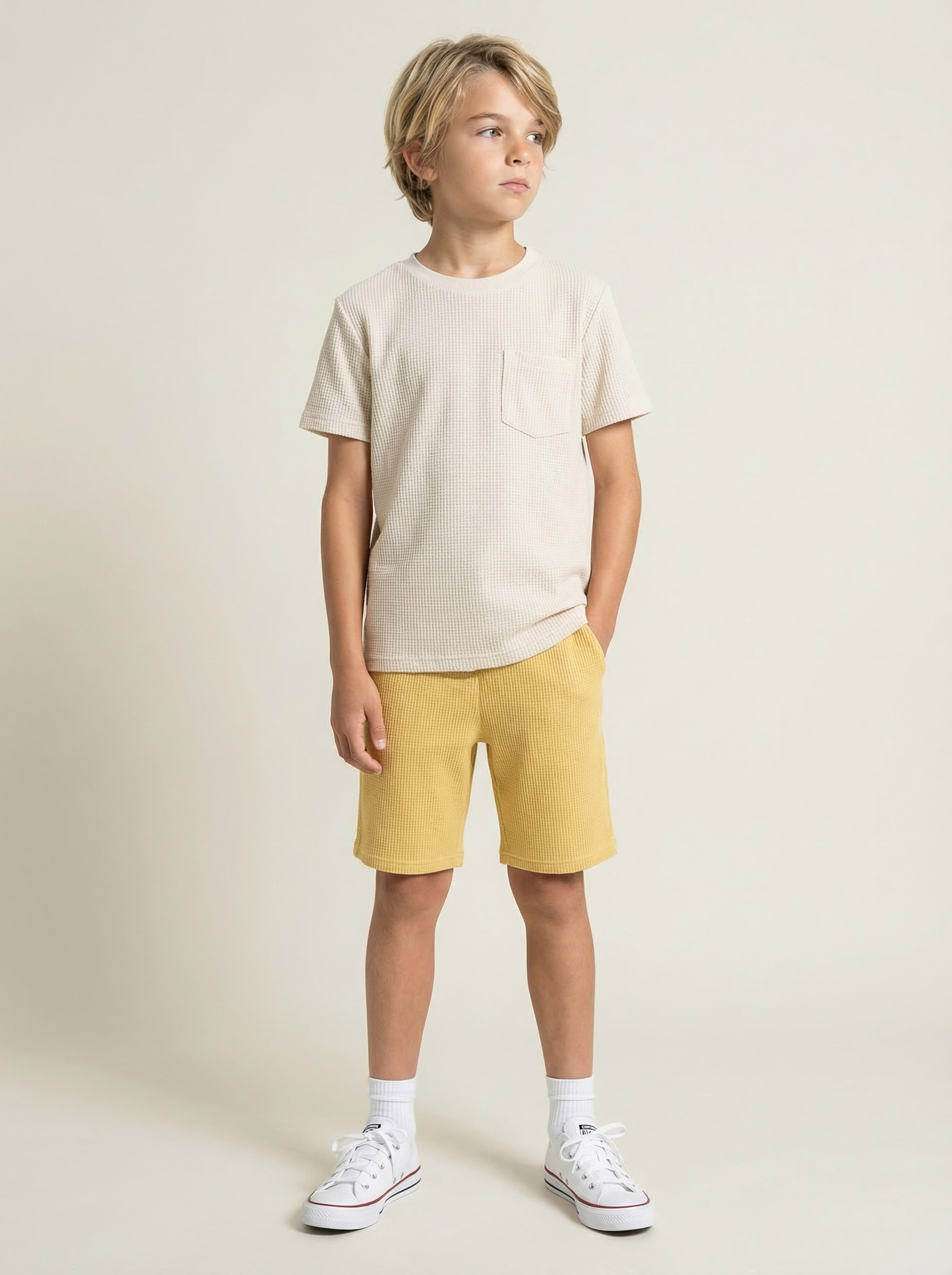 Изображение товара Комплект дитячий летній YOULALA 128 з футболкою і шортами натуральний хлопок