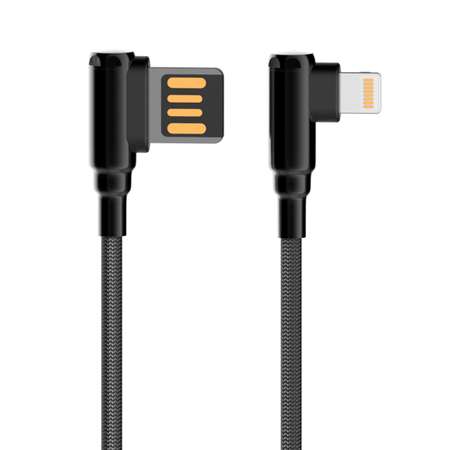 Кабель USB-Lightning LDNIO LS422 2м / 2.4 А / медь: 86 жил / угловой коннектор/ нейлоновая оплетка / серый
