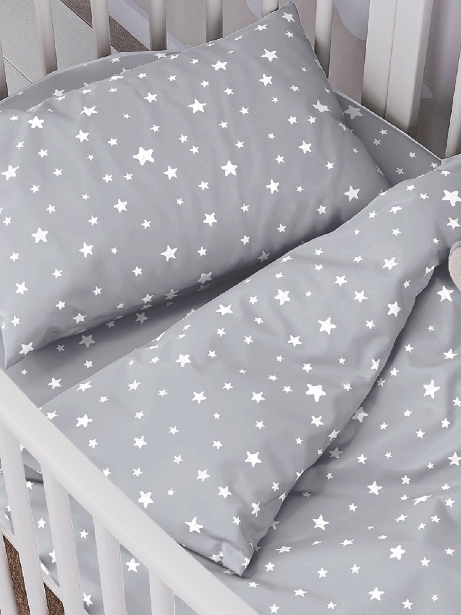Комплект постельного белья Lemony kids Серый со звездами детский 3 предм. - фото 2