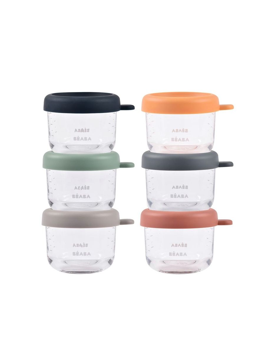 Набор контейнеров для детского питания BEABA 150 мл с крышкой, стекло, 6 шт. - фото 1