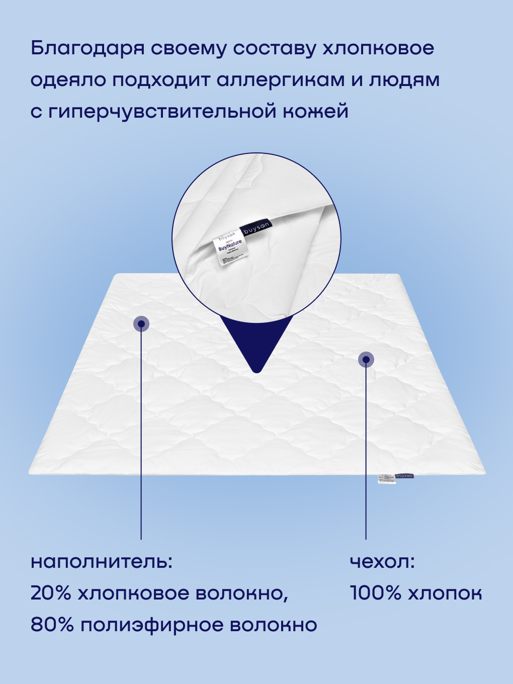 Одеяло buyson BuyNature 200 x 220 см хлопок - фото 3