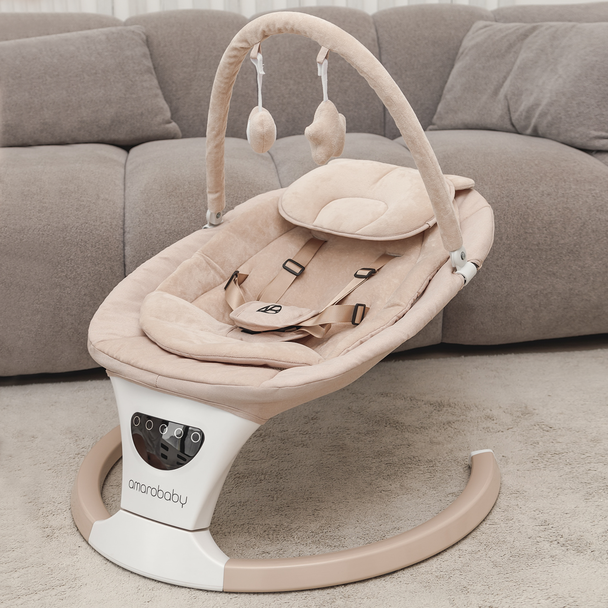 Электронные качели детские Amarobaby Teddy swing бежевый - фото 23