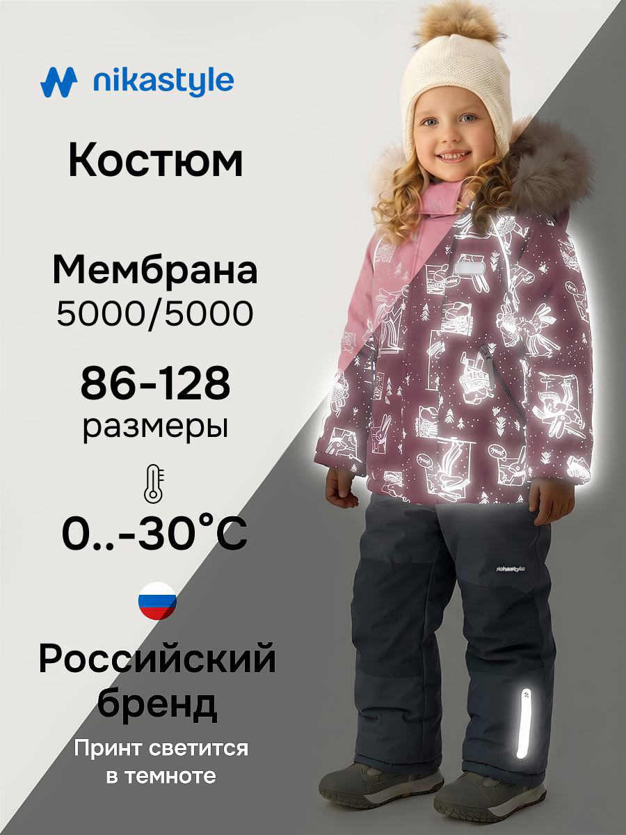 Костюм NIKASTYLE 7з1026 ягодный мусс/серый - фото 2