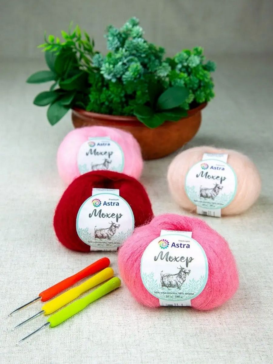 Пряжа Astra Premium Мохер Mohair полушерстяная с ворсом 25 г 190 м 19 светлая лаванда 4 мотка - фото 14